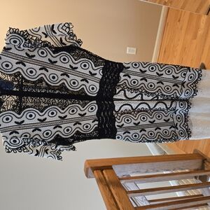 Sea New York Lola Lace Knit Midi Dress Black And White Size 4